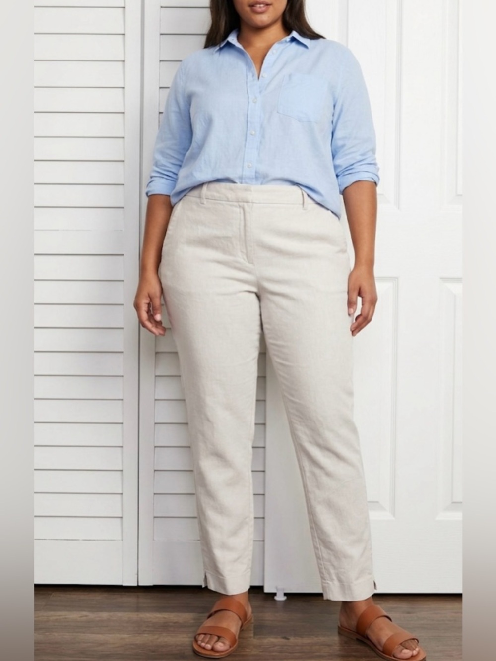 ZARA Tan High Waisted Elastic Back Chino Ankle Pants Size Medium